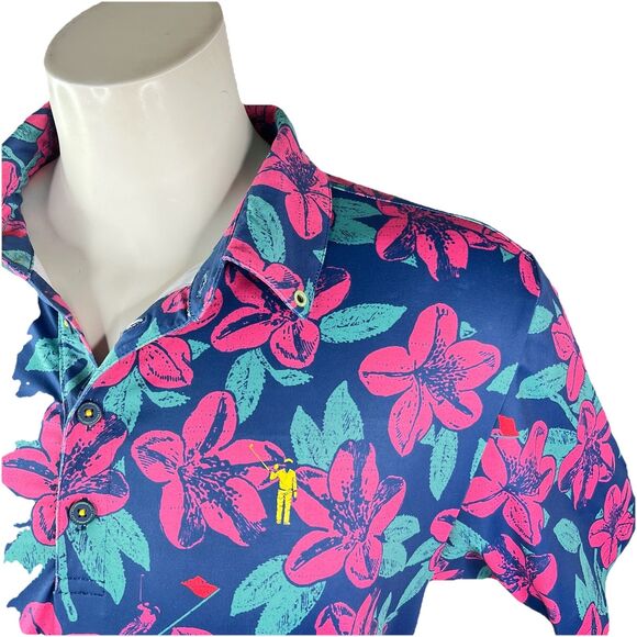 William Murray Golf Men L Floral Hibiscus Performance Stretch Polo Shirt - Picture 3 of 12